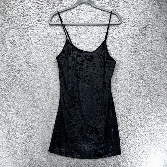 VICTORIA'S SECRET Black Crushed Velvet‎ Slip Dress Y2K M/L Goth Grunge 90s - Picture 1 of 13